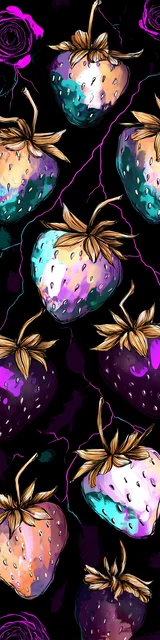 Free strawberry bookmark featuring light strawberries on a dark background